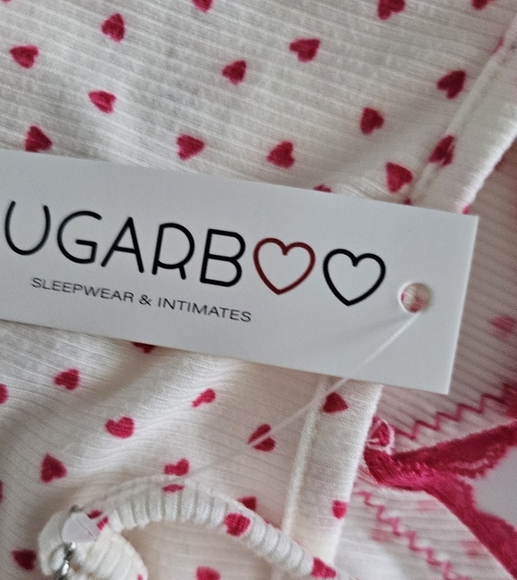 Cotton Rib Lace Trim Heart Pattern Chemise - Picture 3 of 5